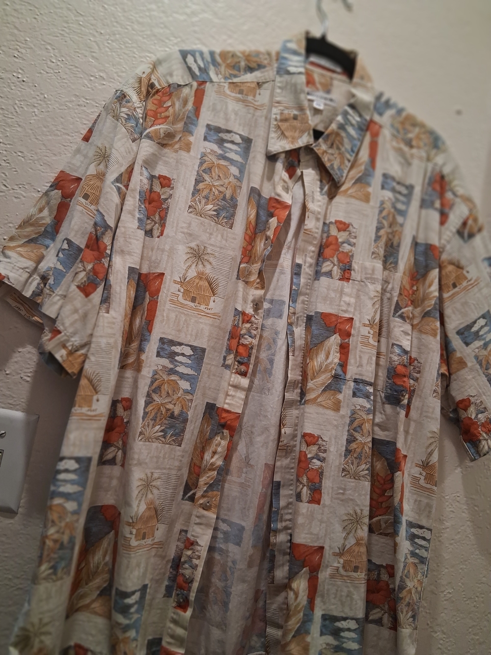 Pierre Cardin Beige Tropical Print Short-Sleeve Button-Up